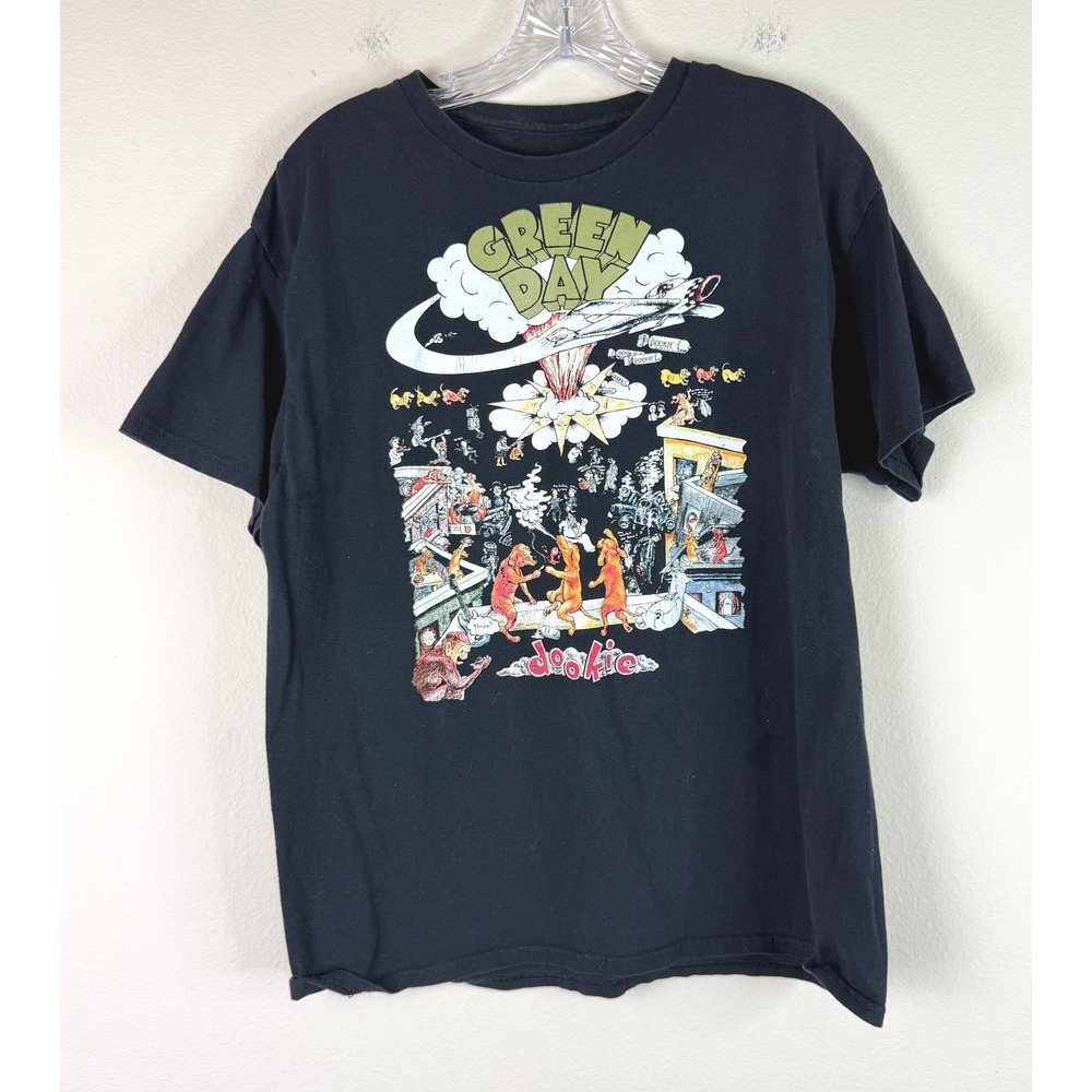 Green Day T-Shirt Mens Large Dookie Album Cover Graphic Black Short Sleeve Tee